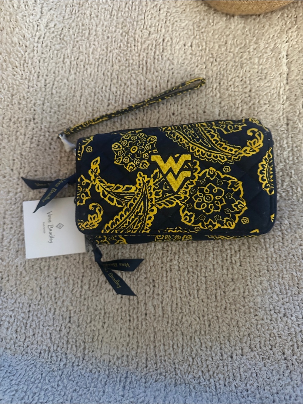 Vera Bradley Navy Paisley Wristlet and crossbody with WV Logo. NWT, retired